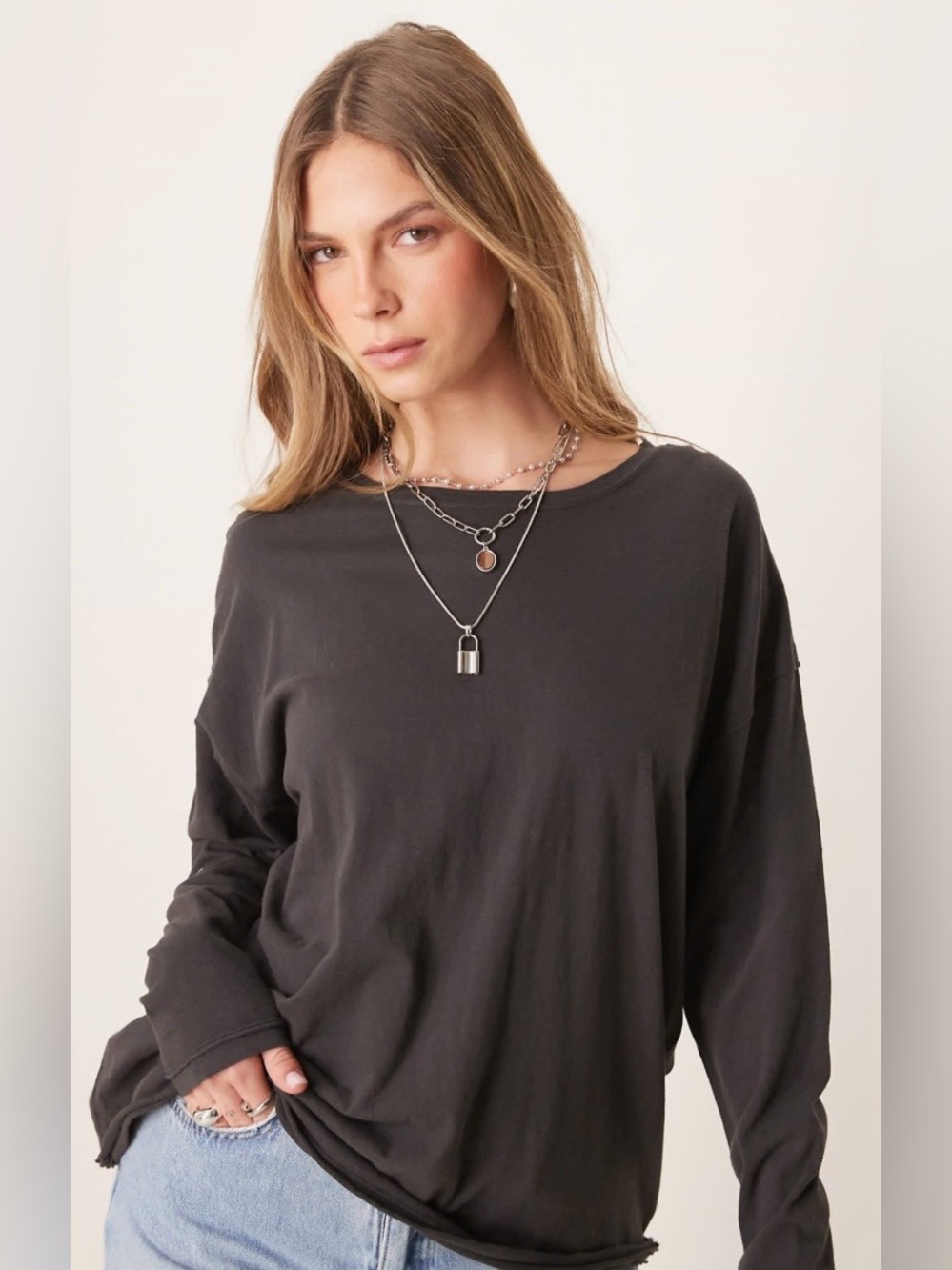 NWT  FREE PEOPLE WE THE FREE NINA LONG SLEEVE TEE BLACK XS